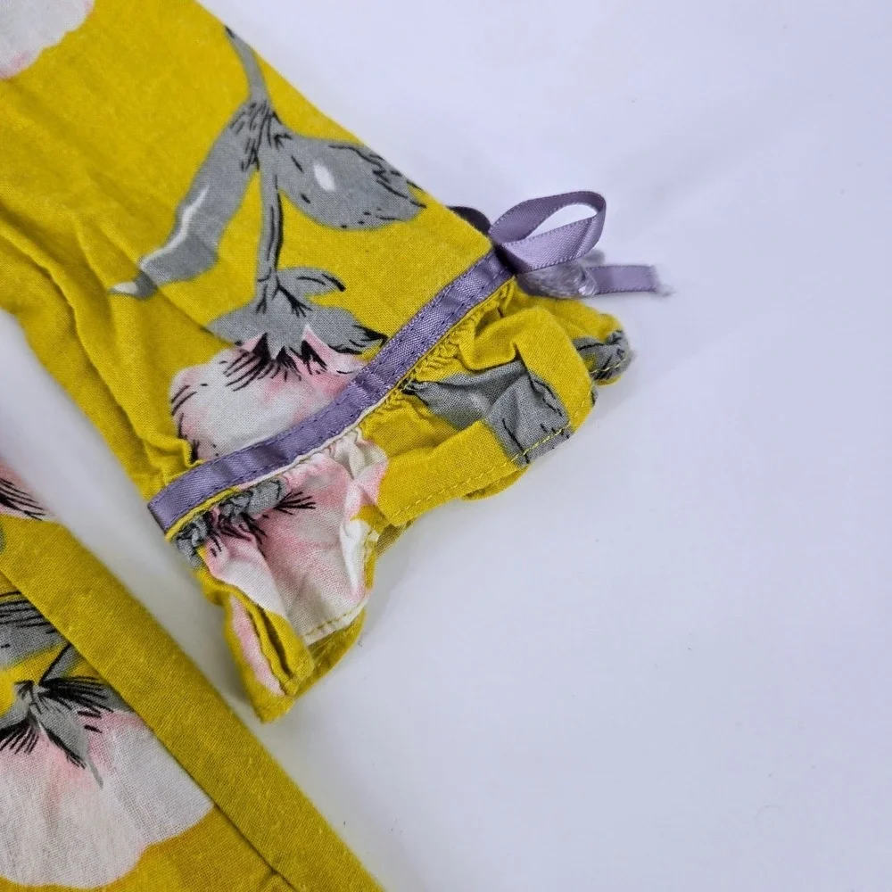 Bear Leader Mustard Yellow Floral Ruffle Sleeve Cotton Jumper Dress‎ Size 120